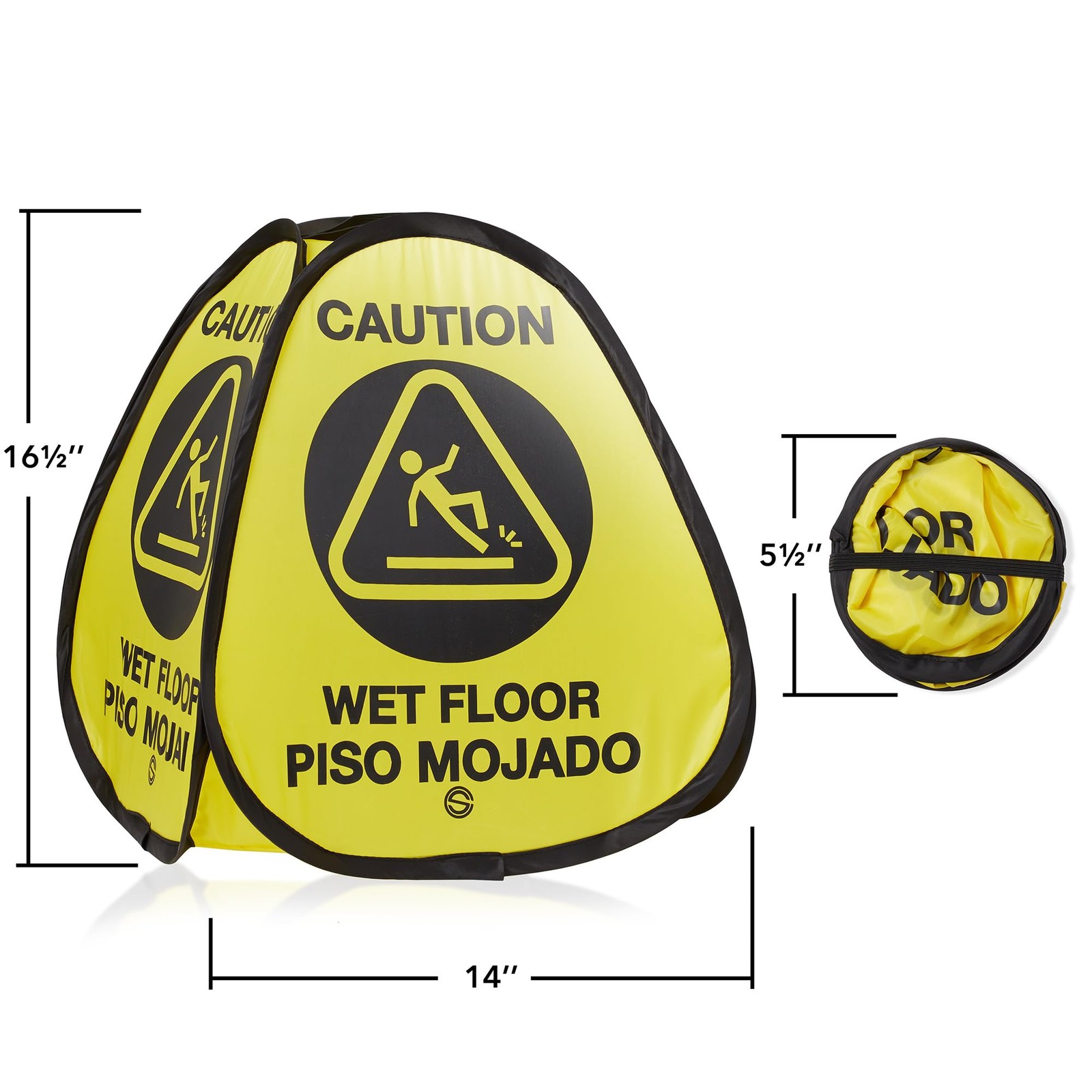 3 Pack Pop Up Wet Floor Sign Heavy Duty Nylon Yellow Bilingual 16 Inch Safety