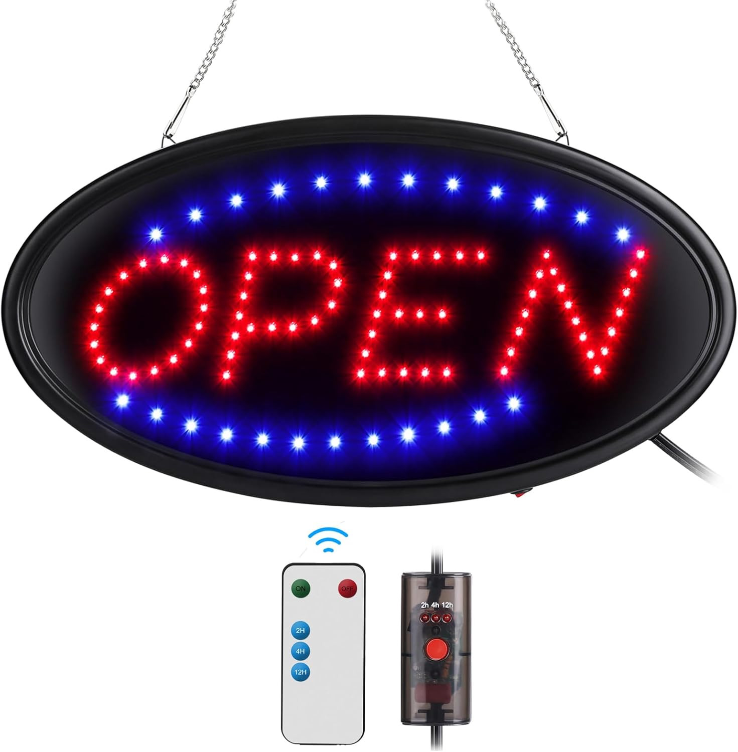 LED Open Sign, 19&Prime;X10&Prime;, with Remote, Timer & Flash/Steady Modes | Ultra Bright f
