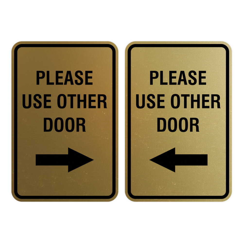 Portrait Round Please Use Other Door Sign Set (Brushed Gold) – Medium 5&Prime; x 7&Prime;