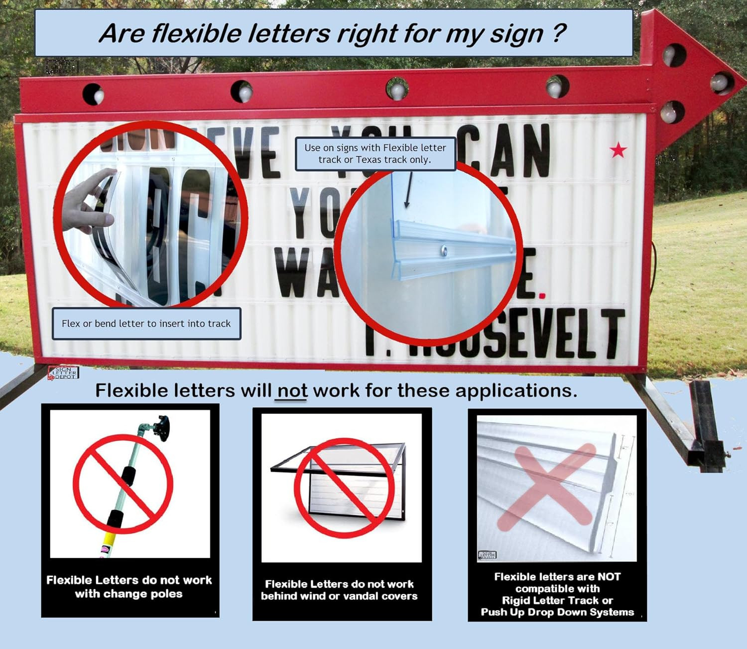 Changeable Sign Letters 6” on 7-Inch Flexible Panel – Condensed Font, Made in US