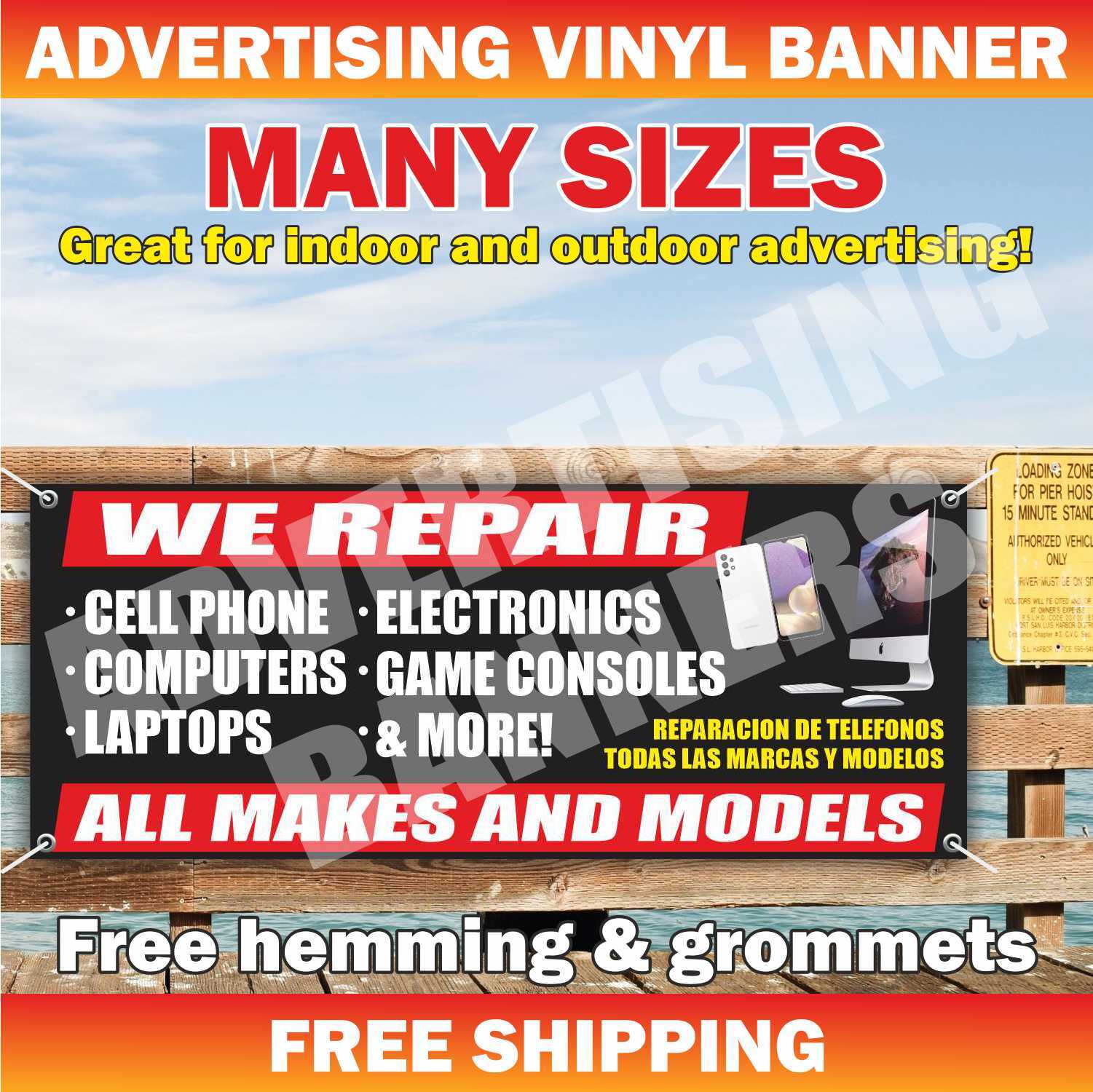 CELL PHONE REPAIR Advertising Banner Vinyl Mesh Sign service fix laptop shop