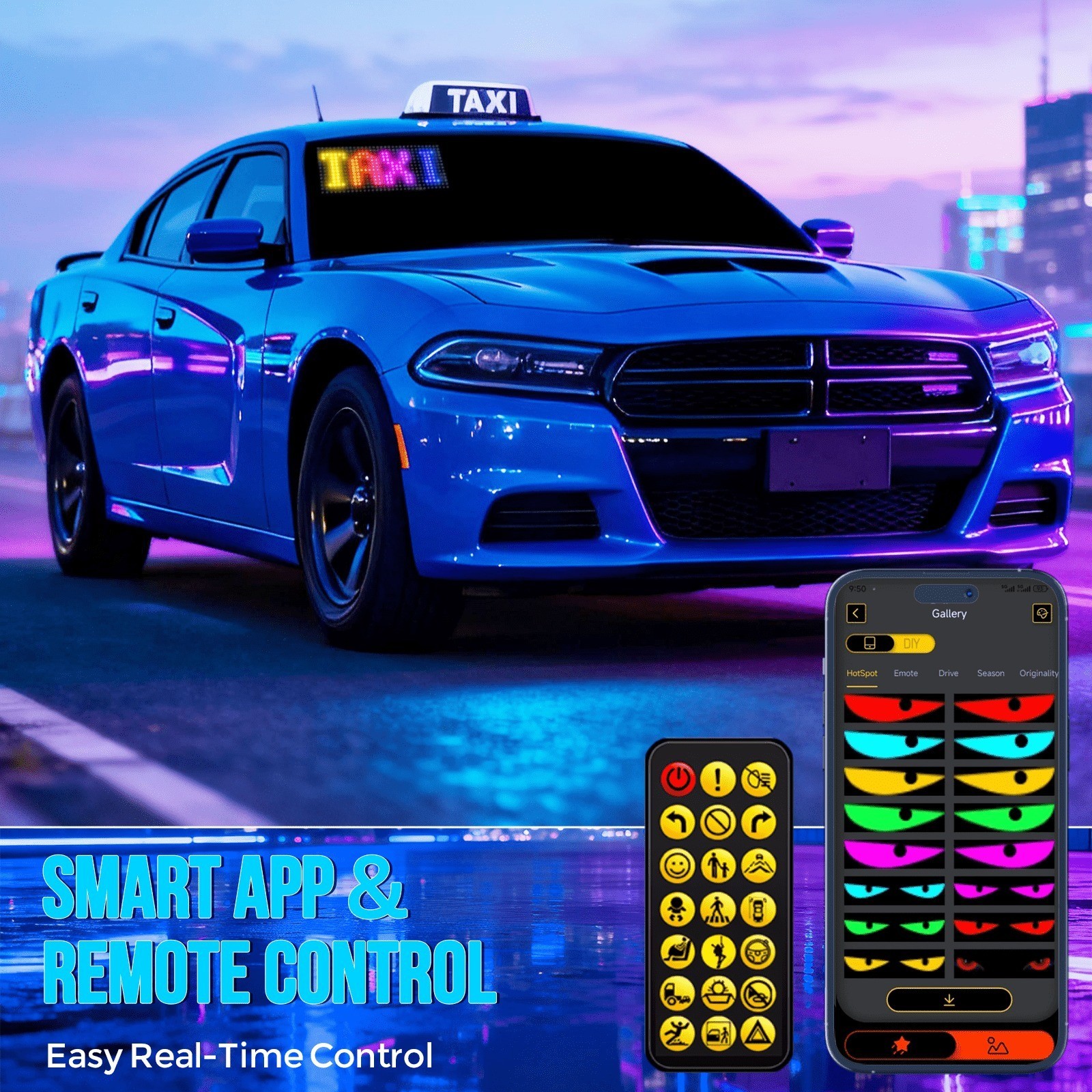 Programmable LED Car Sign Bluetooth APP Control Scrolling Display For Car Decor