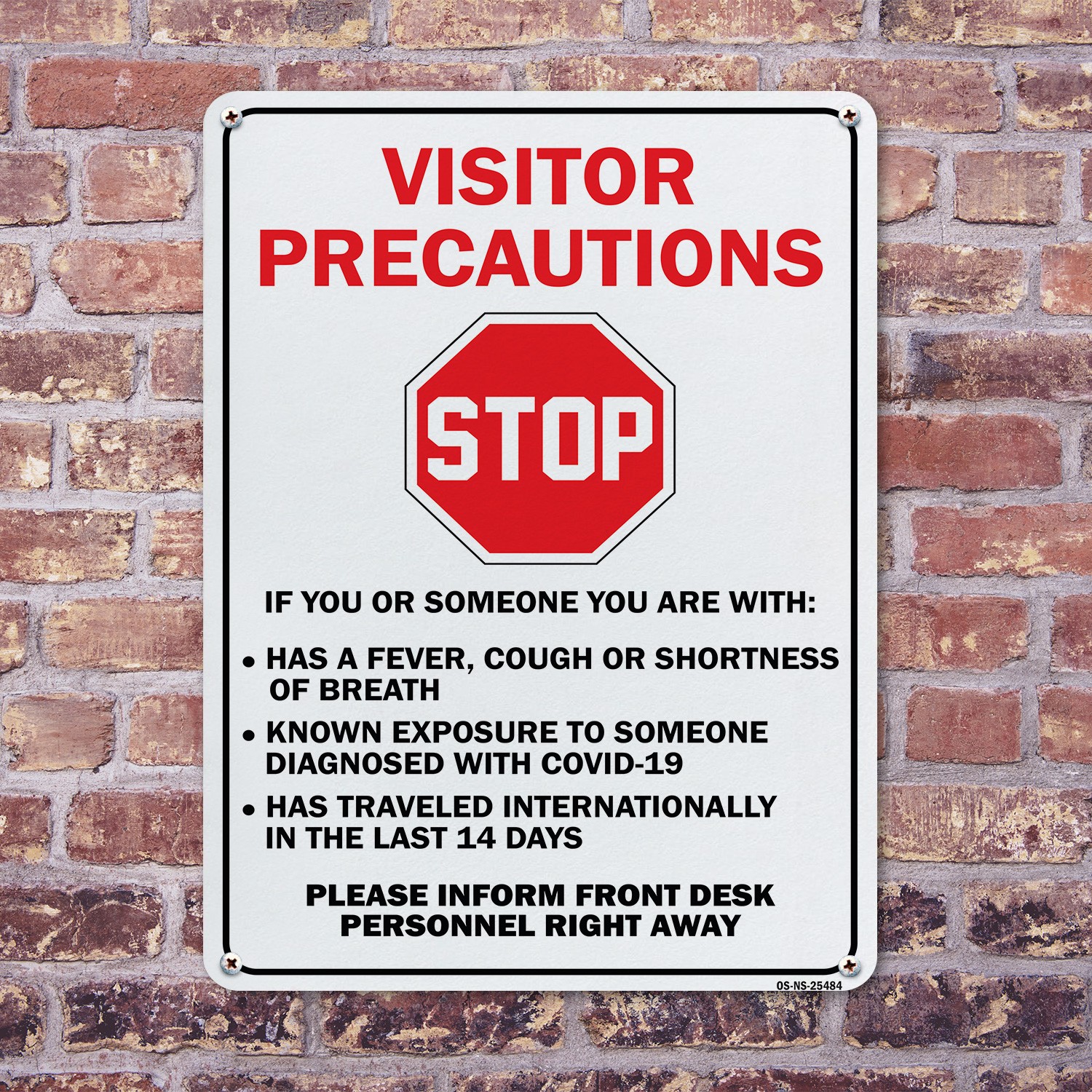Stop Visitor Precautions Public Safety Sign Metal, Plastic, Decal 5 or 10 Pack