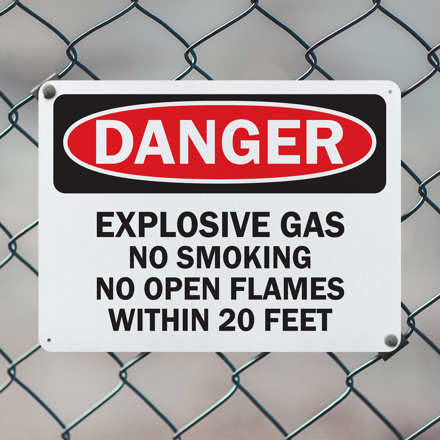 (2 Pack) Explosive Gas No Smoking or Open Flames Within 20 Feet OSHA Danger Sign