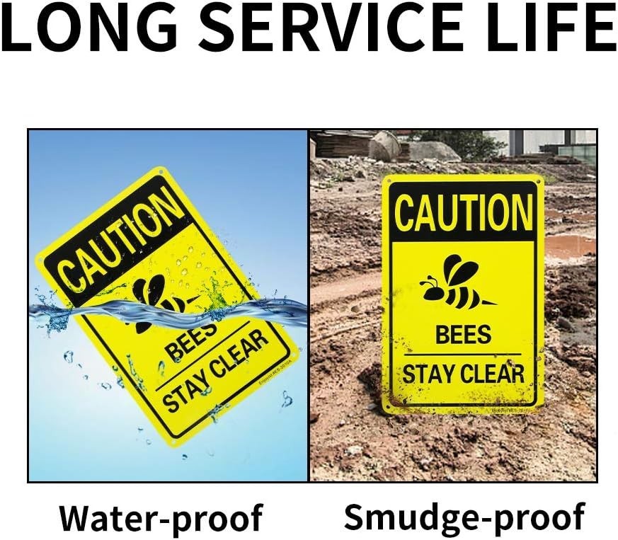 2 Pack Caution Bees Stay Clear Sign, 10&Prime;x 7&Prime; .04&Prime; Aluminum Reflective Sign Rust