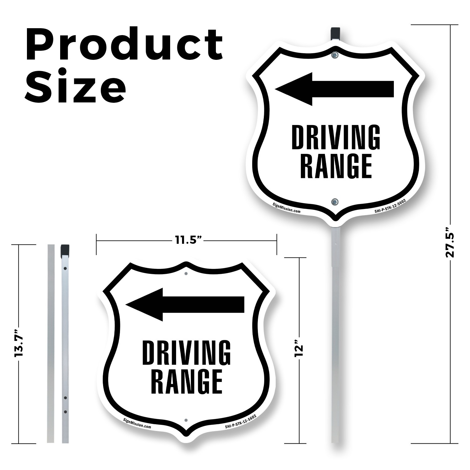 Driving Range Golf Course Left Shield Shaped Sign With Stake Weather Resistant