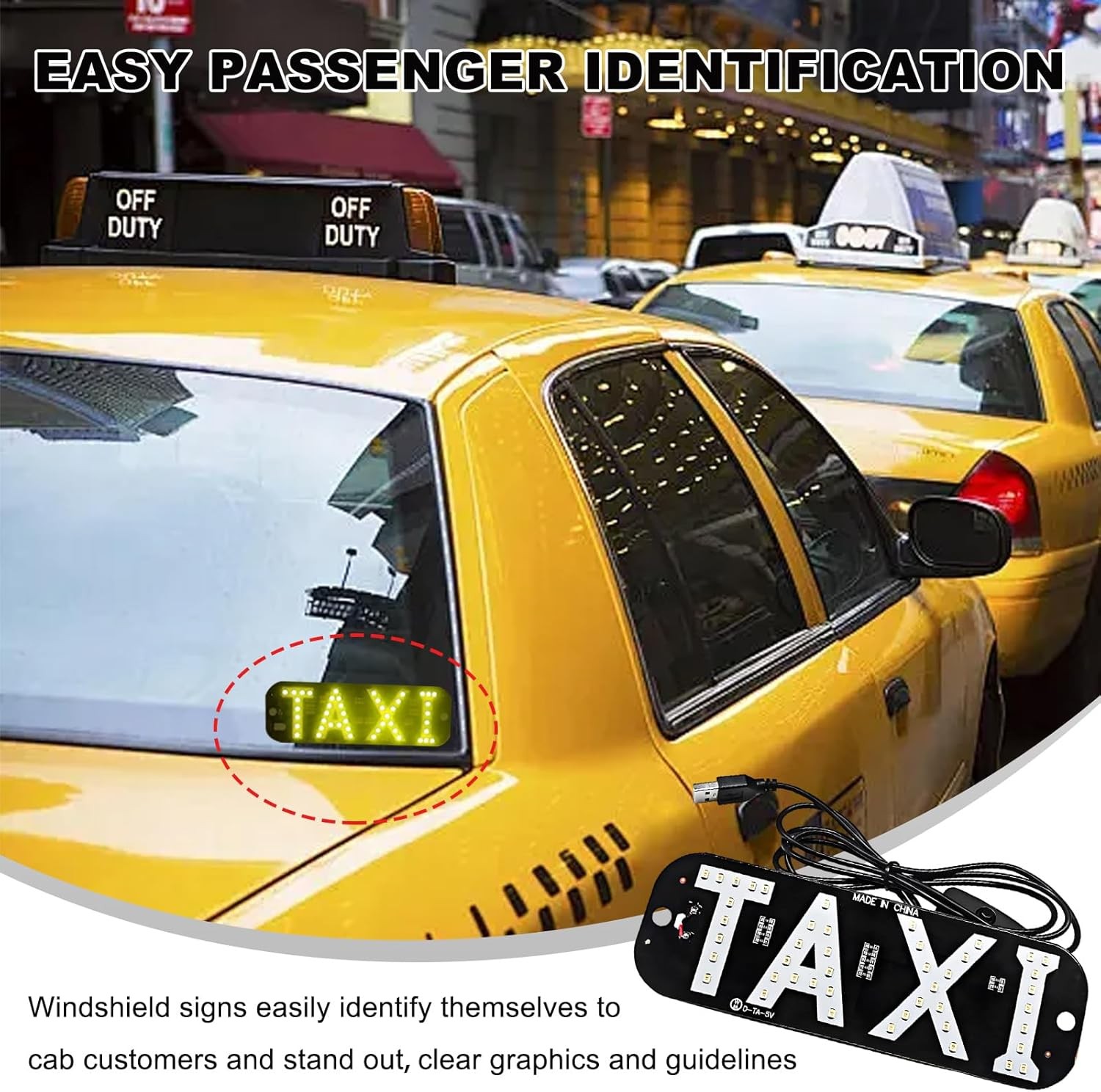 Taxi LED Sign Decor, 5V USB Bright Taxi Led Windscreen Cab Indicator Lamp Signal