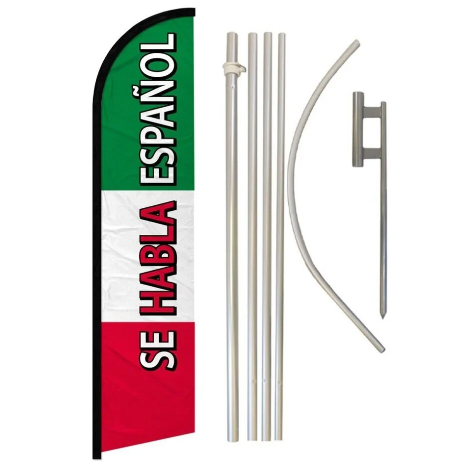 Se Habla Espanol #2 Windless Full Curve Advertising Spanish Banner Flag Pole Kit
