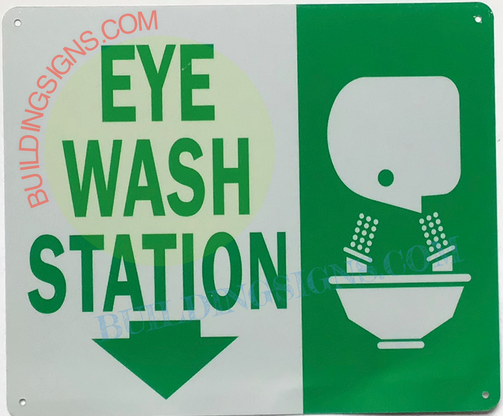 EYE WASH STATION SIGN WITH ARROW DOWN SIGN (10 X 12 ,White/GREEN,Aluminum