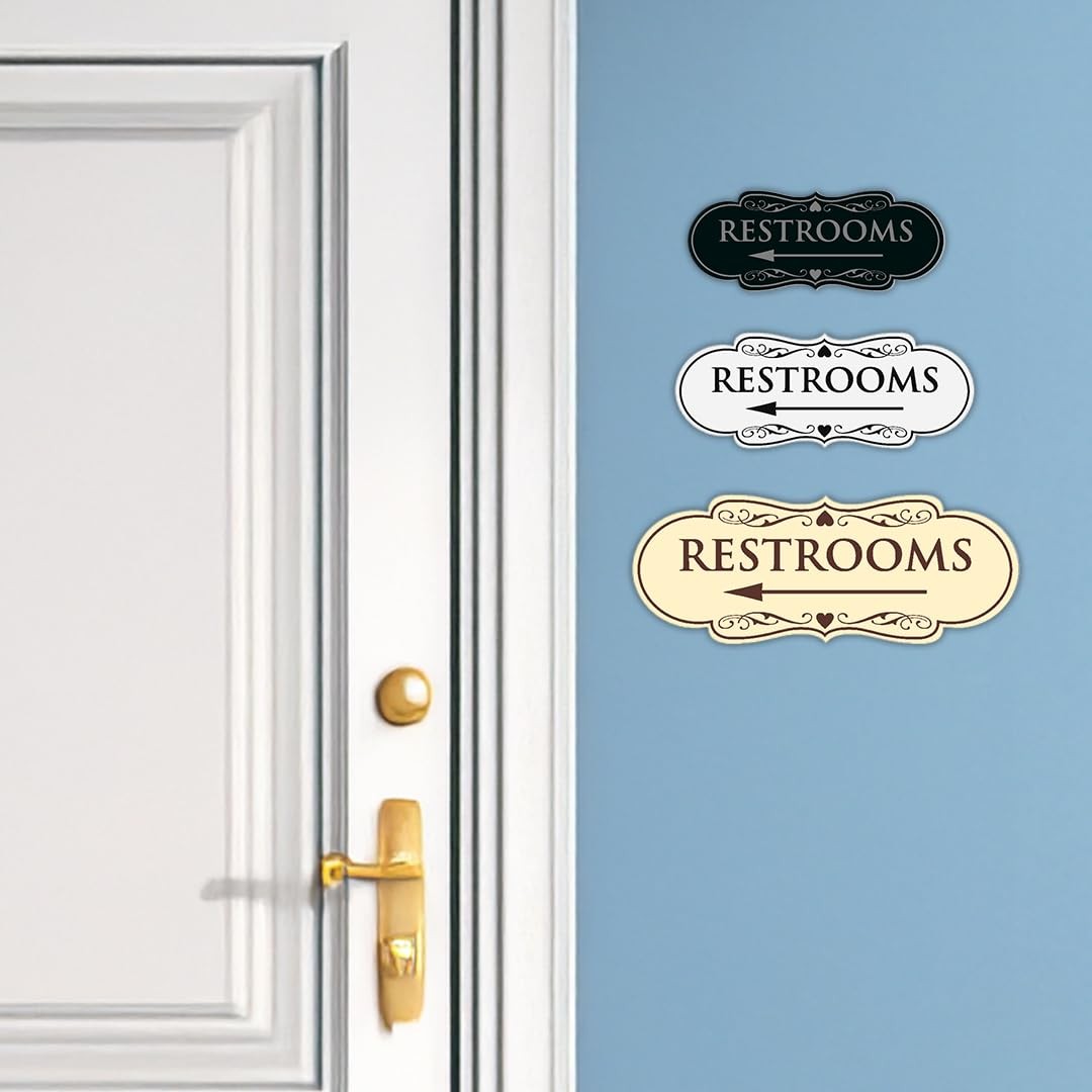 Designer Restrooms Left Arrow Sign Easy Installation Durable Wall Door Black