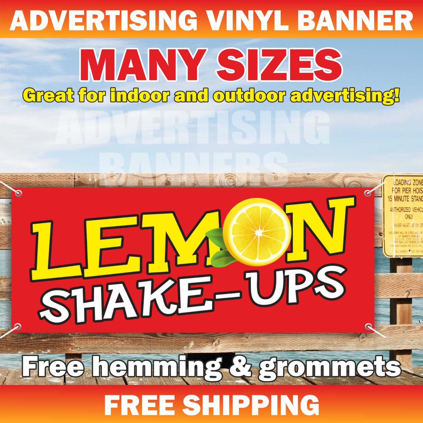 LEMON SHAKE-UPS Advertising Banner Vinyl Mesh Sign FRESH SQUEEZED Juice Drink