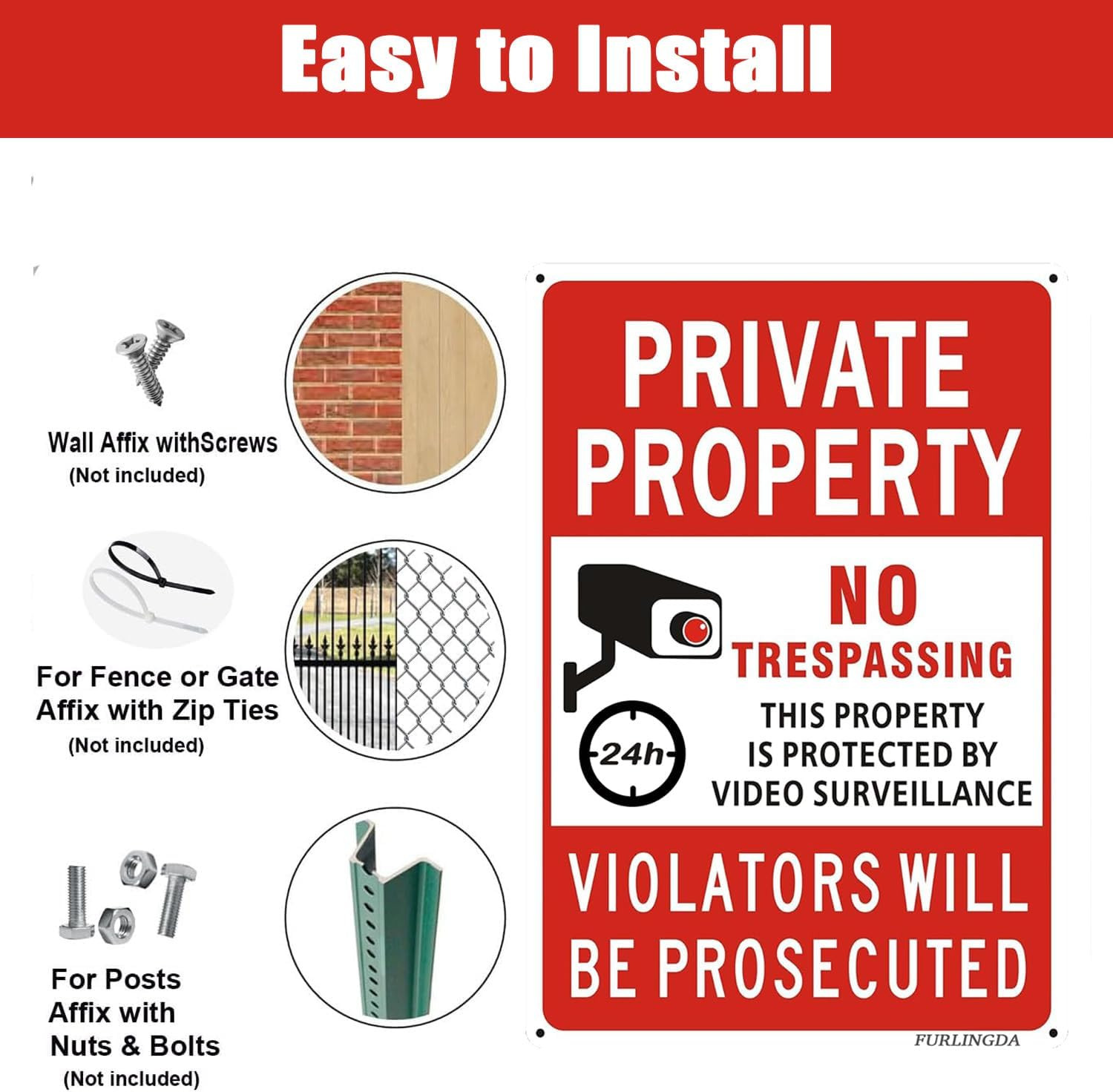 2-Pack Large No Trespassing Signs Private Property, 18X12X0.4/14X10X0.4 Inch Thi