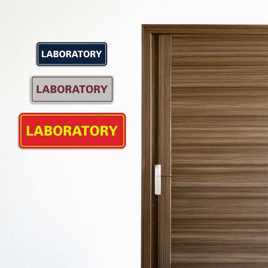1 Pack Standard Laboratory Sign, Black/Silver, Medium, Door, Wall, Office