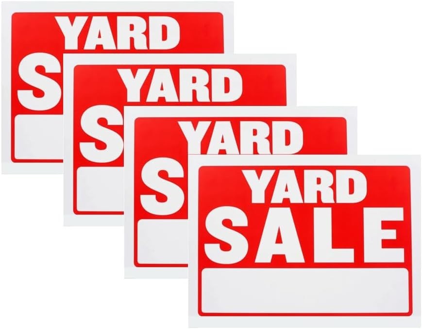 Yard Sale Sign 9”L x12&Prime;W Plastic Signs for 4PC WHITE-RED