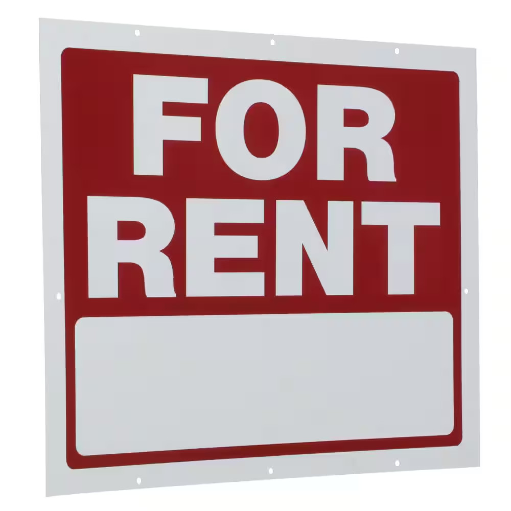 18 In. X 24 In. 2-Sided Plastic Red and White for Rent Sign