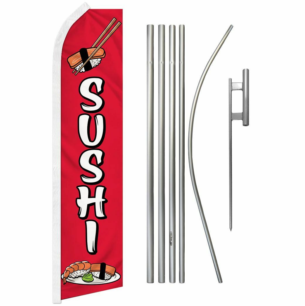 « SUSHI » Advertising Super Flag & Pole Kit food raw fish poke Japanese Japan