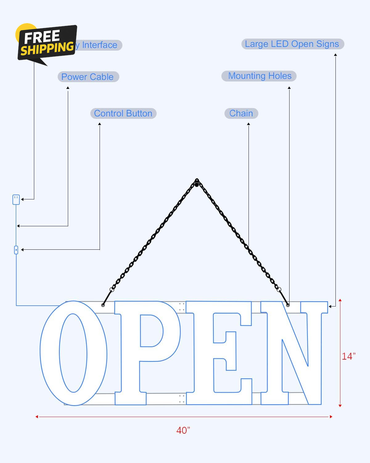 Open Signs for Business, 40&Prime;L X 14&Prime;W Inch Ultra Bright Large LED Open Signs