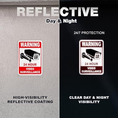 24 Hour Video Surveillance Sign, 7×10 Reflective Aluminum, 2 Pack | Smile You&rsquo;re