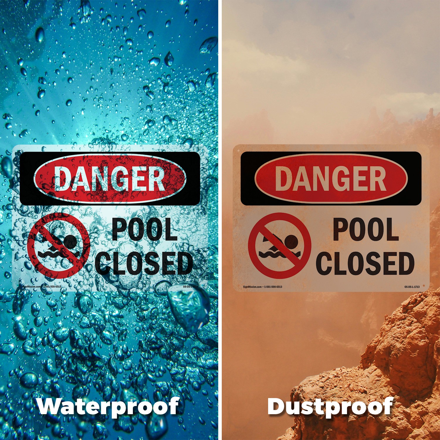 Pool Closed OSHA Danger Sign Metal, Plastic, Or Decal – 5 or 10 Pack