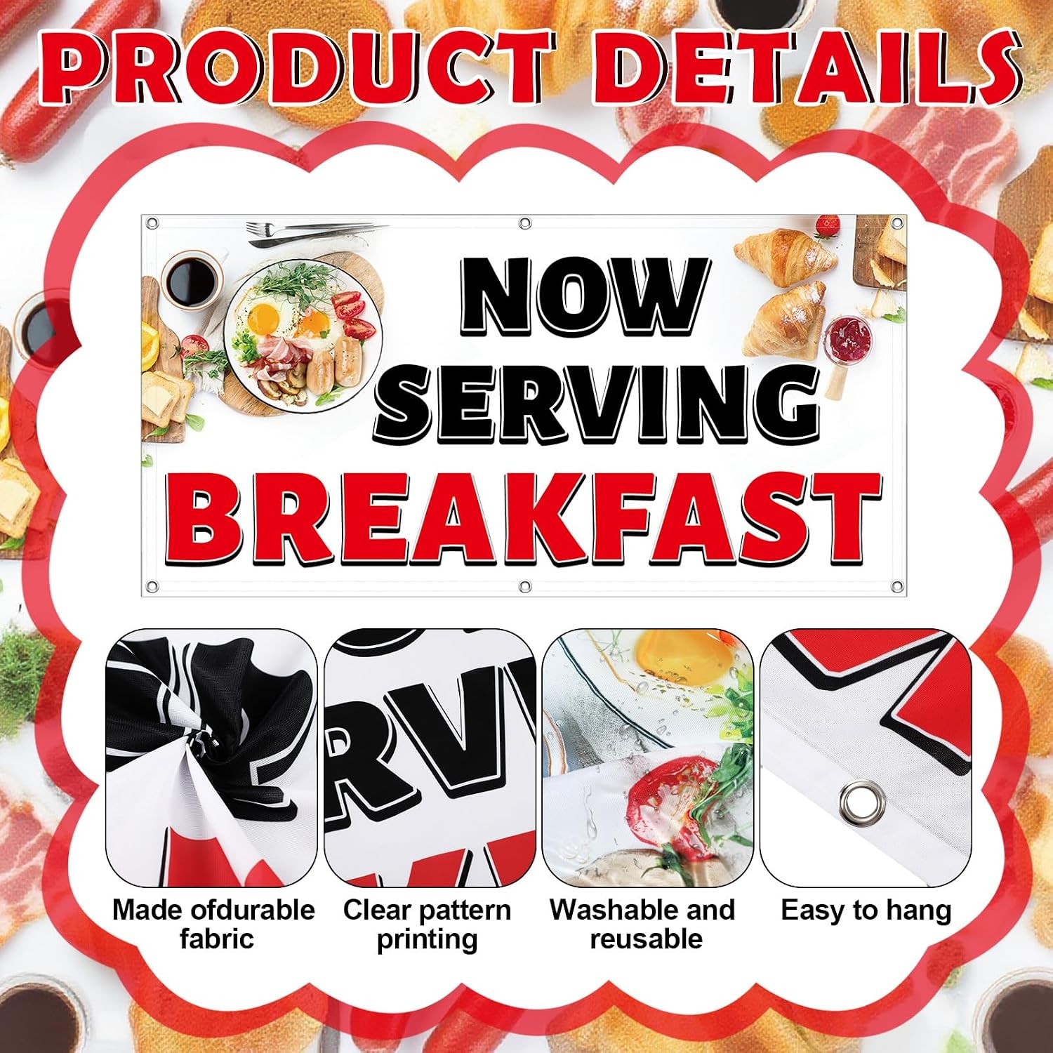 2×4 Feet Polyester Fabric Breakfast Banner Sign With Grommets Polyester Material