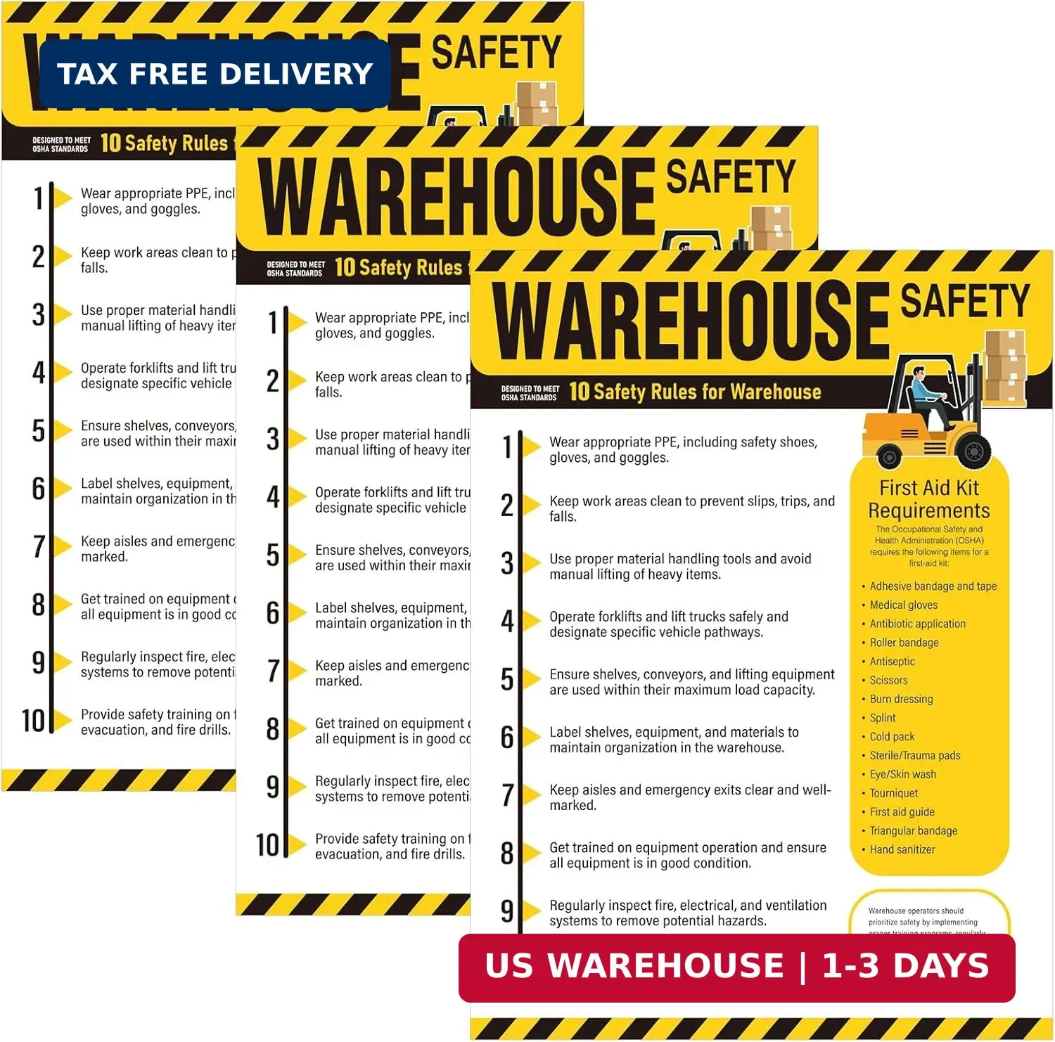 3 Pcs Workplace Safety Rules Poster – Compliant Safety Rules Poster Signs OSHA W