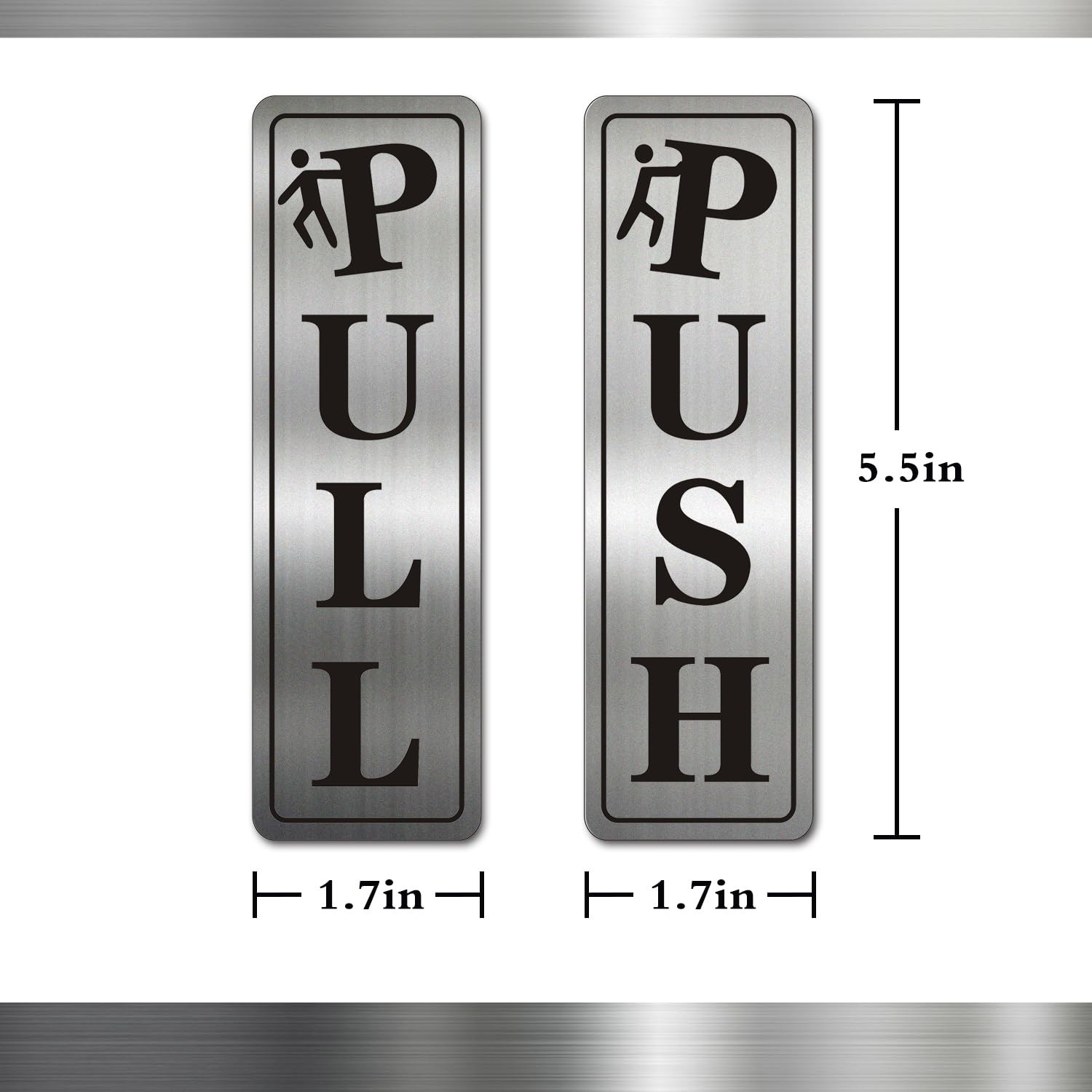 5.5×1.7in Funny Metal Stainless Steel push pull signs for door Self Adhesive