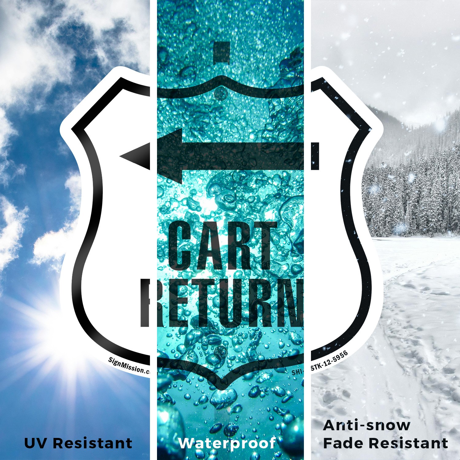 Cart Return Left Shield Shaped Sign With Stake Crafted in the USA