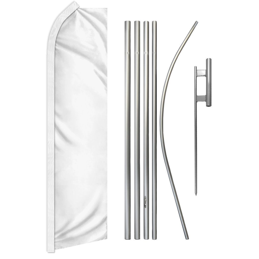 « WHITE » Advertising Super Flag & Pole Kit solid color blank blanco
