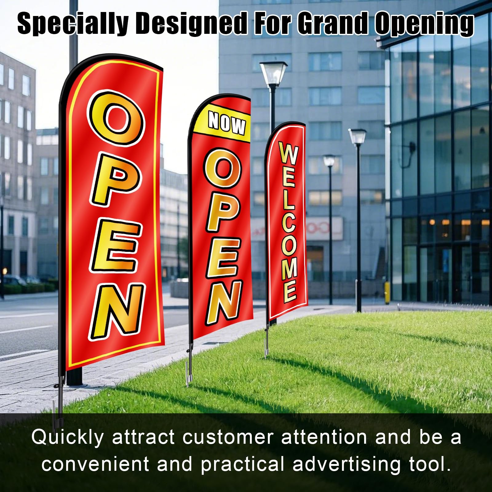 3 Sets Open Feather Flag Pole Kit, 9.2 Feet Tall Grand Opening Flag, Sign Adv…