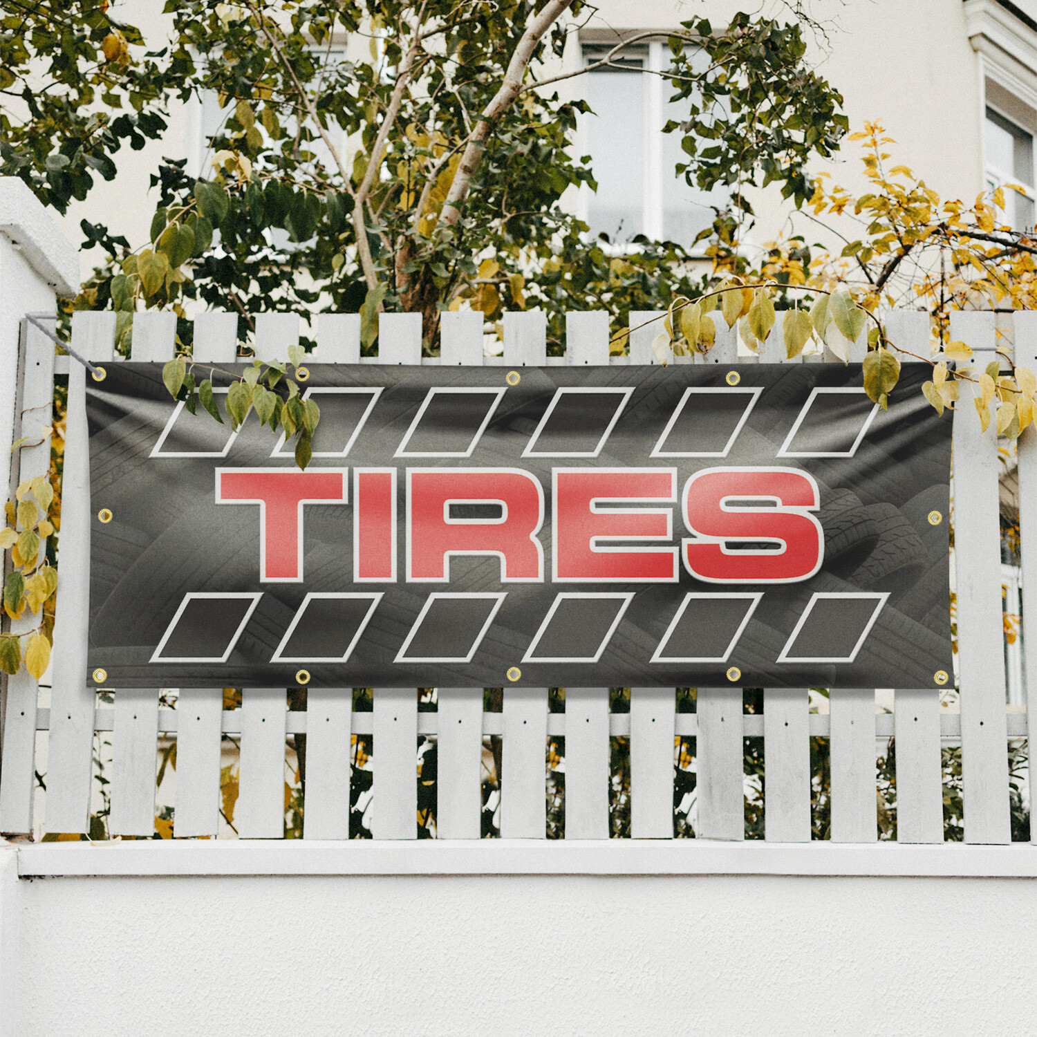 Tires 13 oz Vinyl Banner Sign with Metal Grommets Heavy-Duty Single-Sided