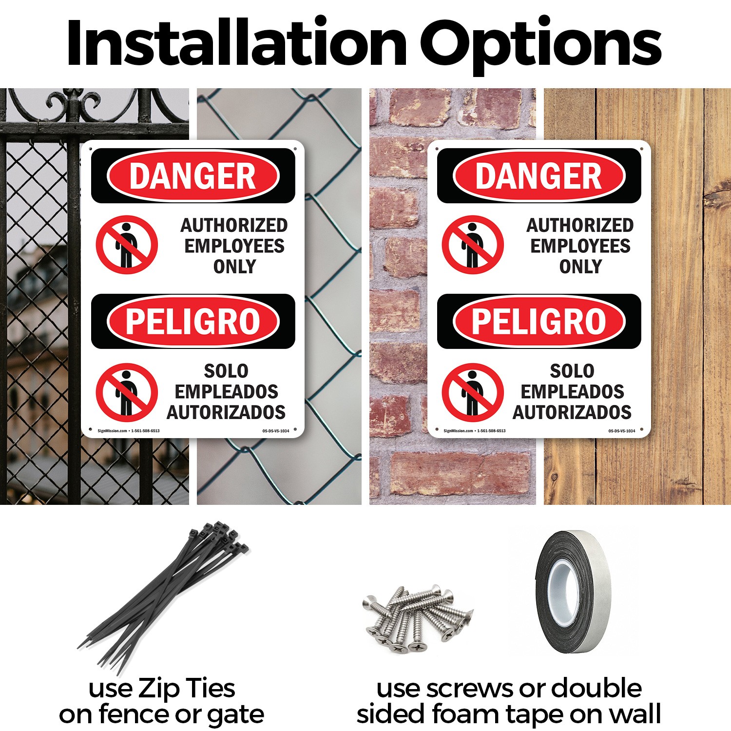 Authorized Employees Only Bilingual OSHA Danger Sign Or Decal – 5 or 10 Pack