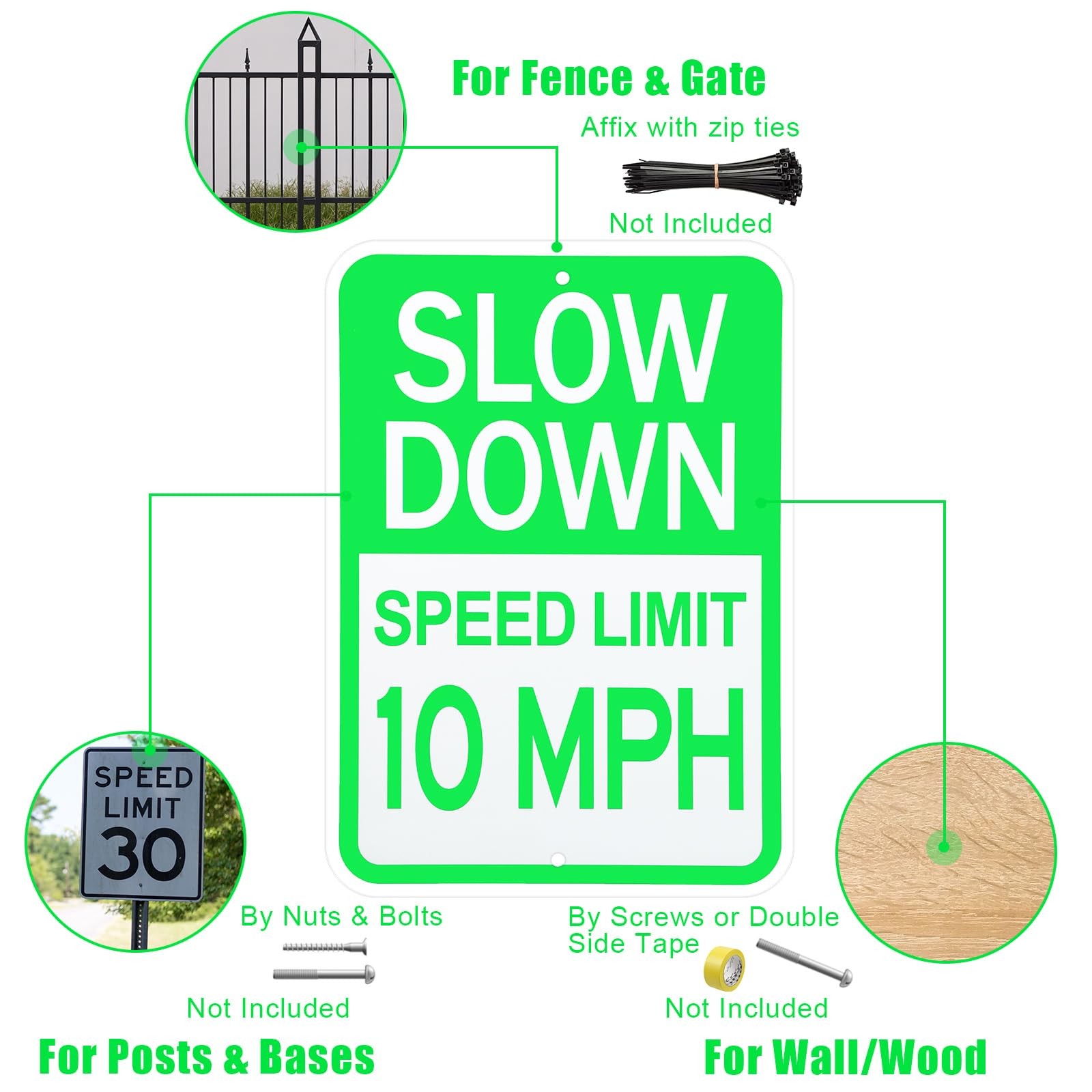 2 Pack 17×12 Inch Slow Down Sign Speed Limit 10 MPH Traffic Sign for Driveway