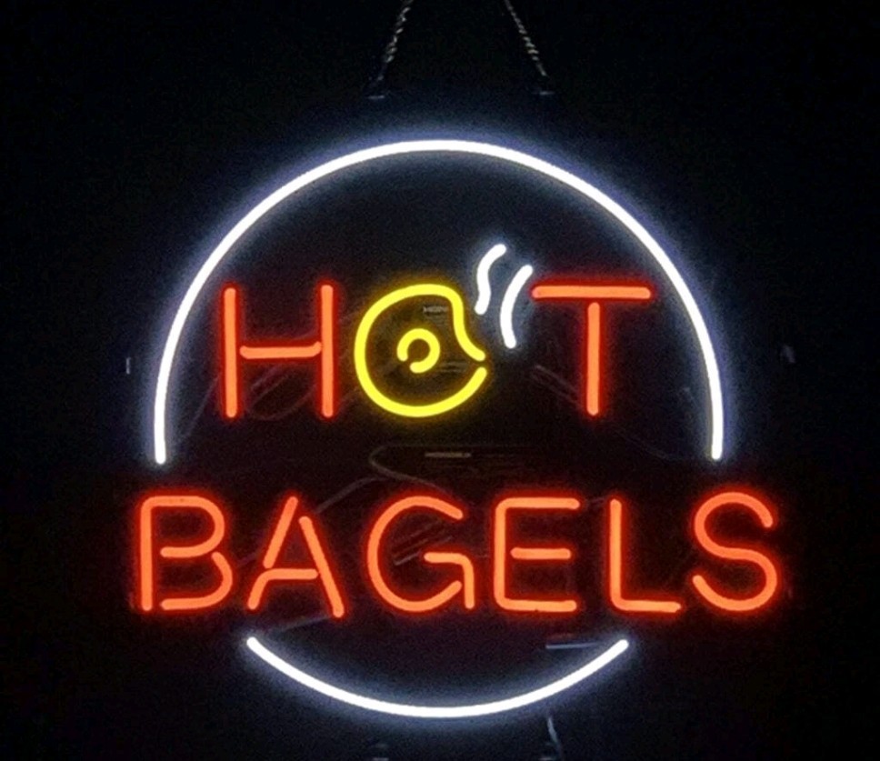 White Neon Circle Replacement Tube, 15 in W x 15 in H. Hot Bagles Neon