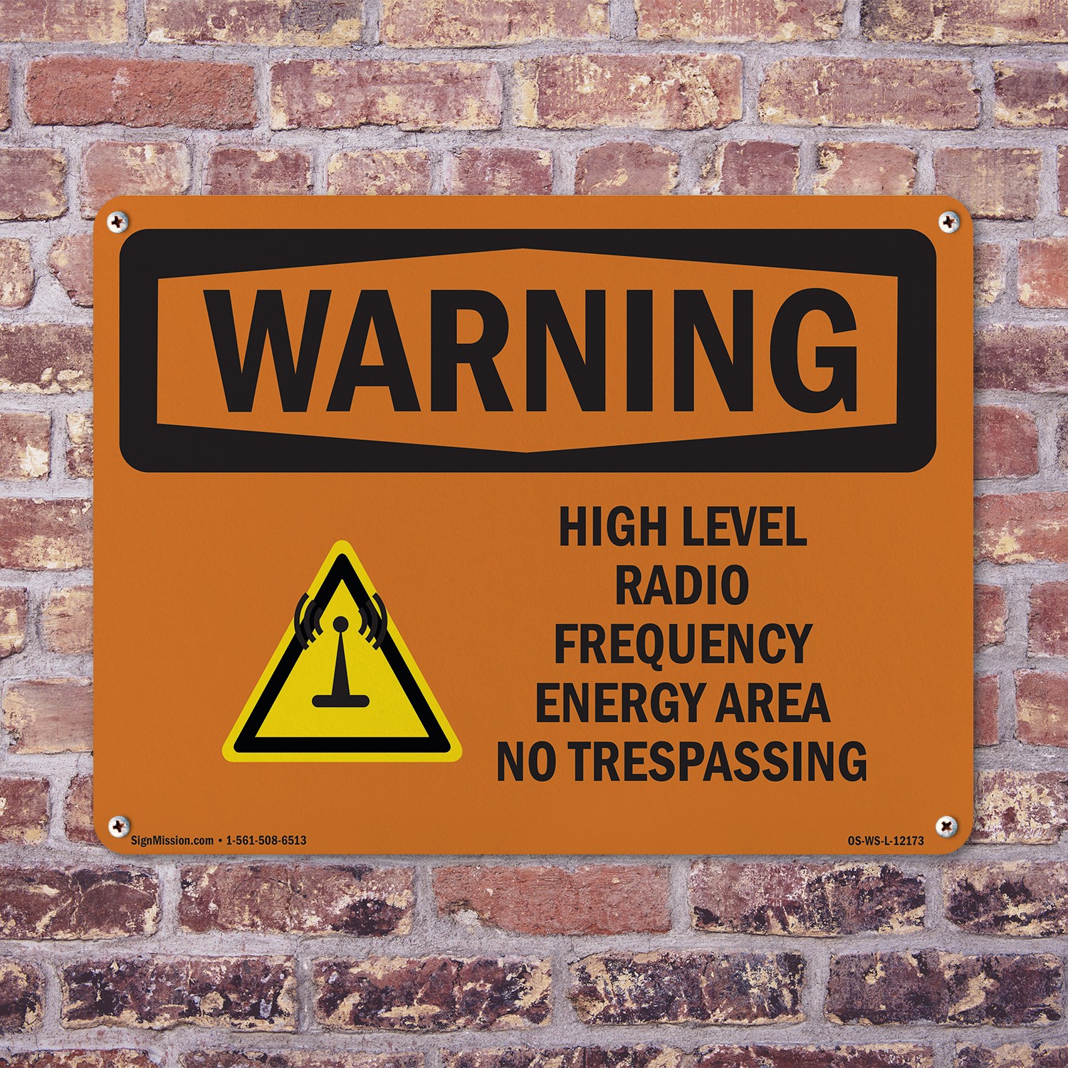 High Level Radio Frequency Energy With Symbol OSHA WARNING Sign – 5 or 10 Pack