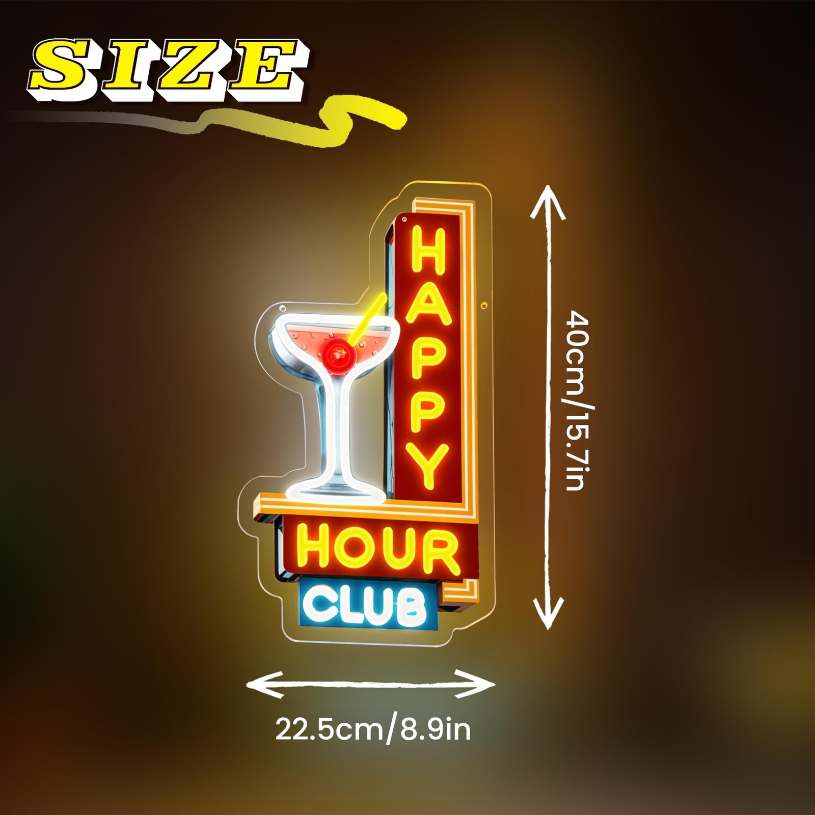 Happy Hour Neon Signs Dimmable Retro Led Happy Hour Club Neon Light for Bar C…