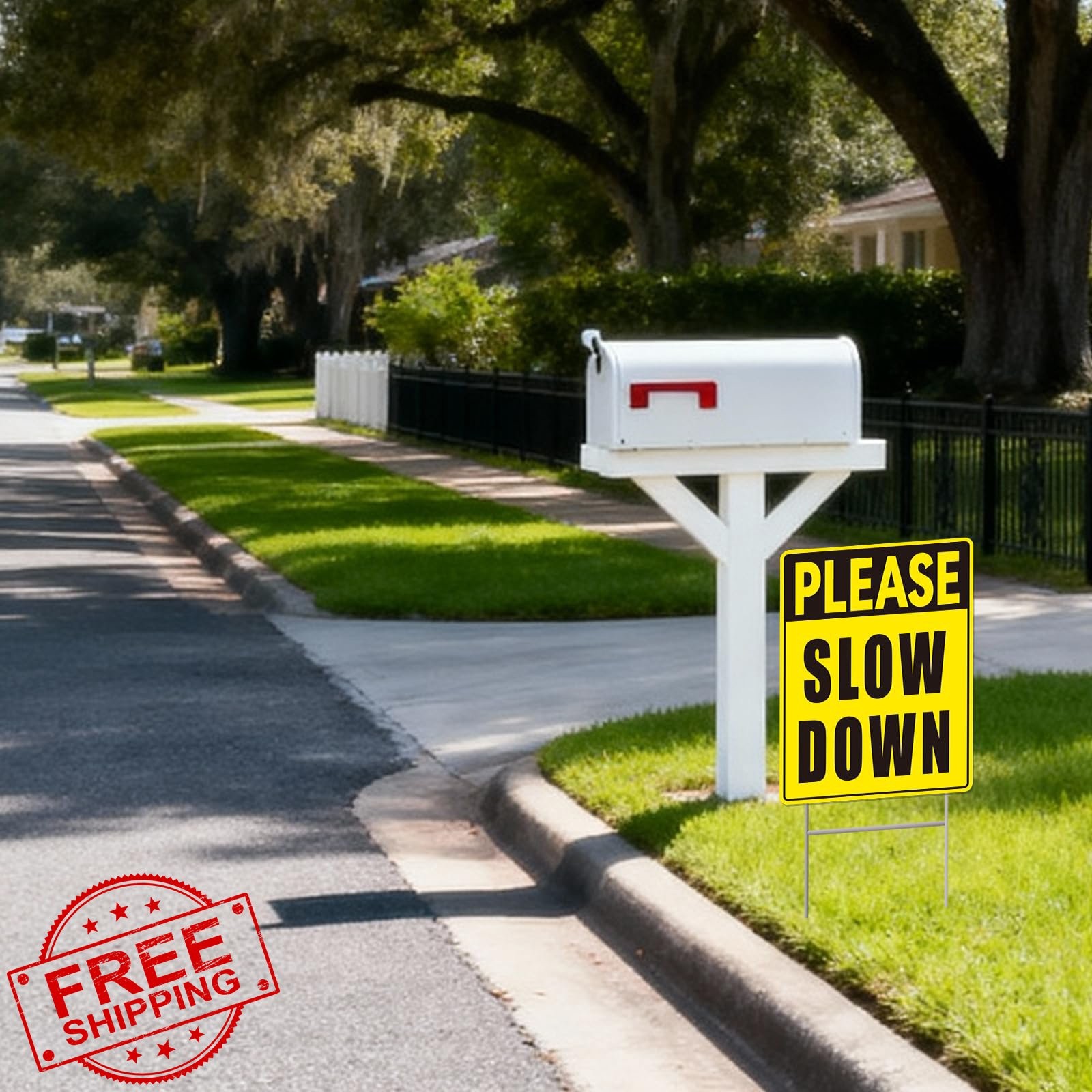 GXGGUS 2-Pack Slow Down Sign Corrugated Plastic Yard Sign w/ Stake