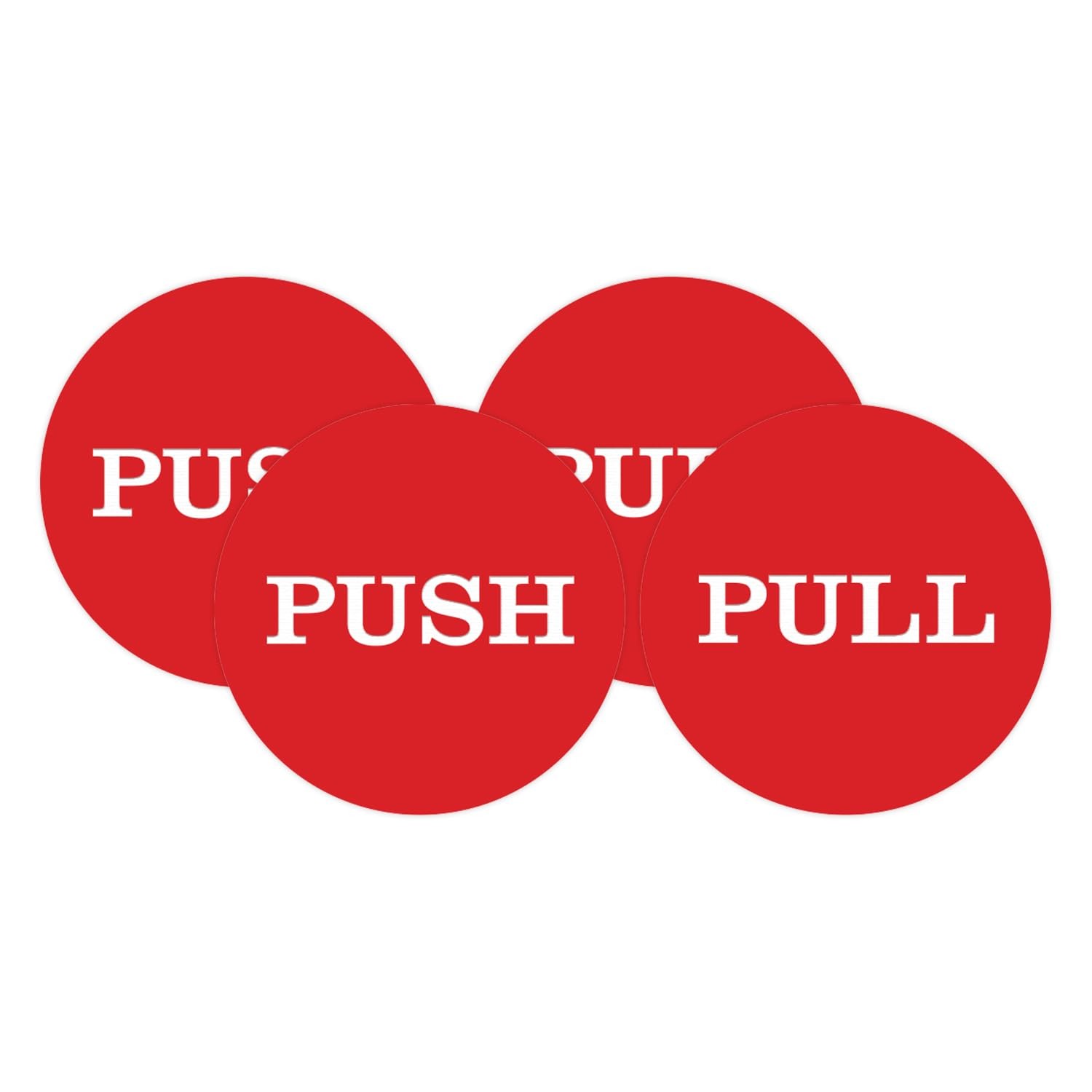 2 Sets 4 PCS 2 Round Push Pull Door Signs, Red, Adhesive, Vinyl, Sticker