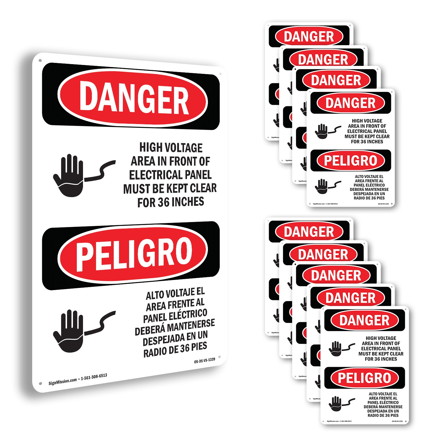 Voltage Electrical Panel 36 Inches Bilingual OSHA Danger Sign, Decal 5/10 Pack
