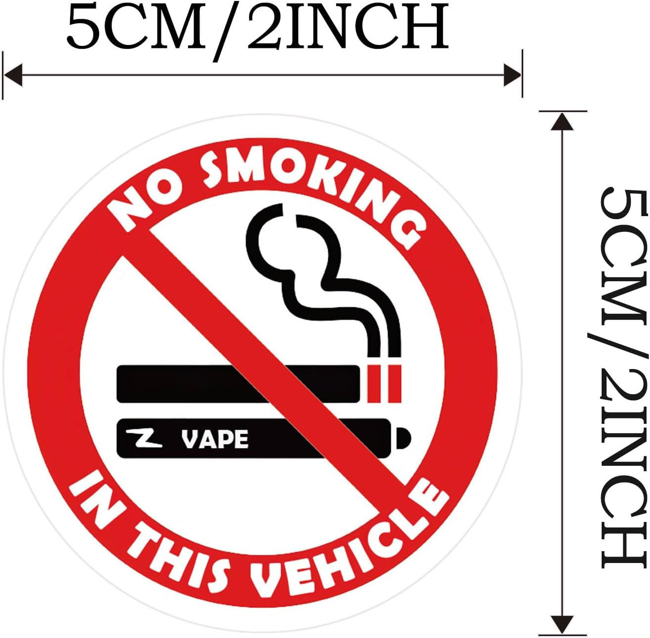 10 Pack No Smoking in This Vehicle Sign Sticker, 2 Inch No Smoking Sign round…