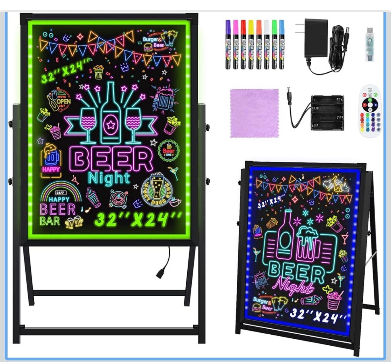 Hosim Standing A-Frame LED Message Writing Board, 32”x 24&Prime; Illuminated Sign NEW