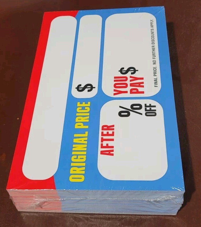 200 pack 7”x11” Blank Sale Signs Original Take After % Off You Pay $ Discount