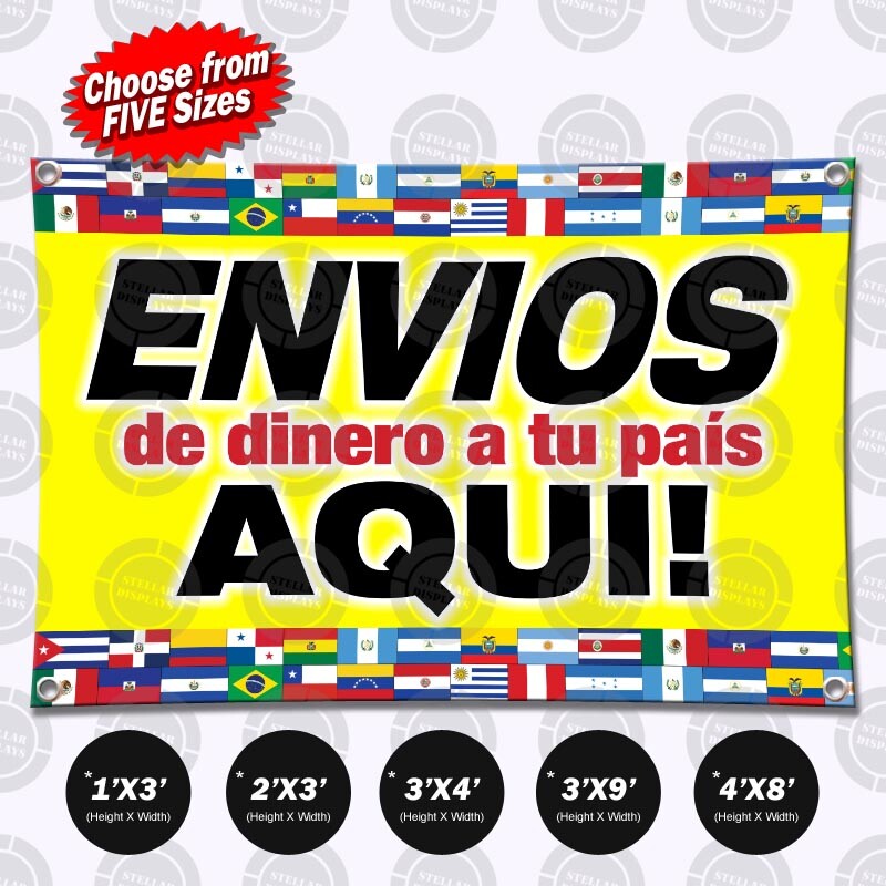 ENVIOS de Dinero AQUI Banner Sign Display Poster Tienda Store Wire Transfers EBT