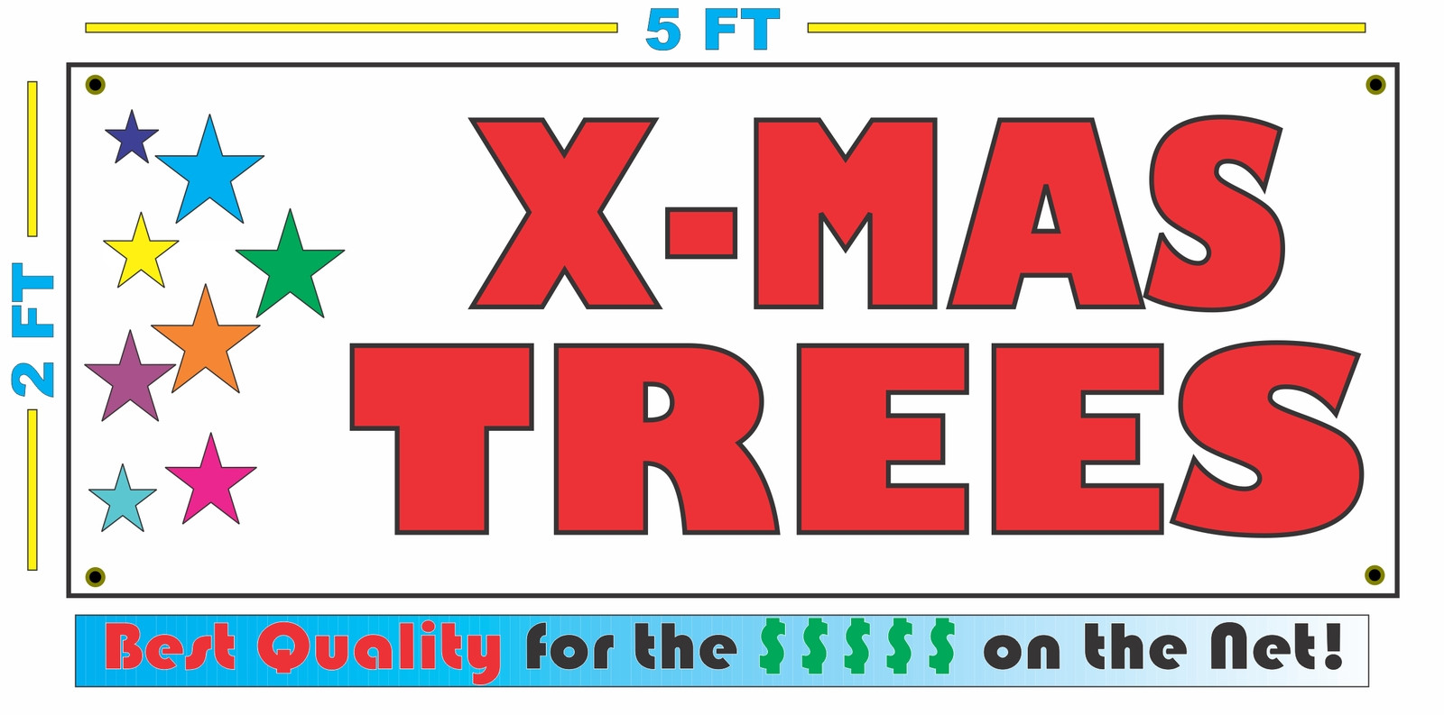 X-MAS TREES w Multi Colored Stars Banner Sign NEW
