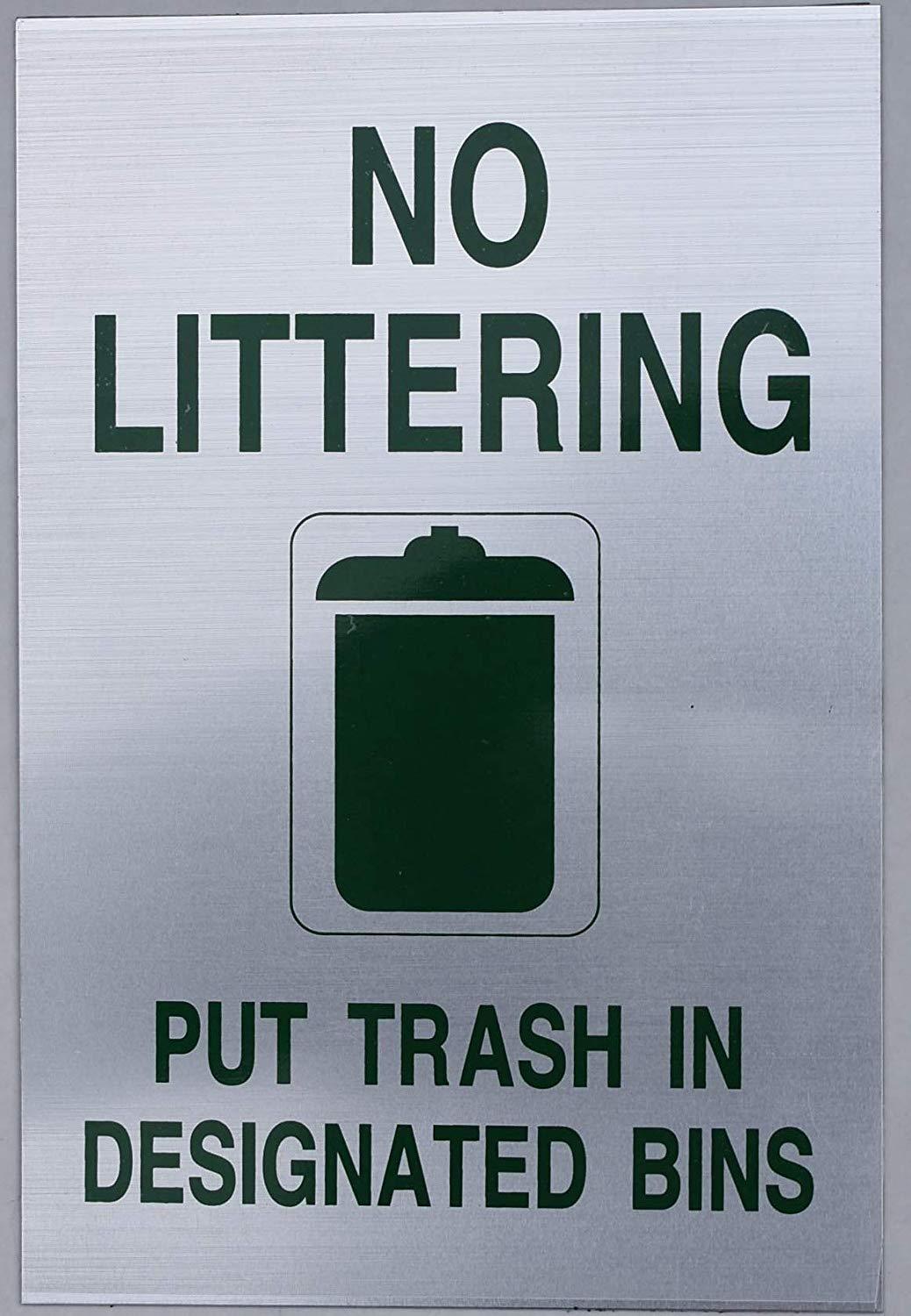 NO LITTERING Sign (Aluminium, Silver 6X9,Double Sided Tape)-REF24-1027
