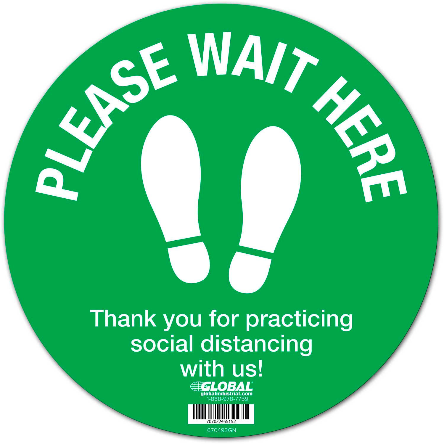 Global Industrial8482; Green Please Wait Here Floor Sign 12 » Round Vinyl