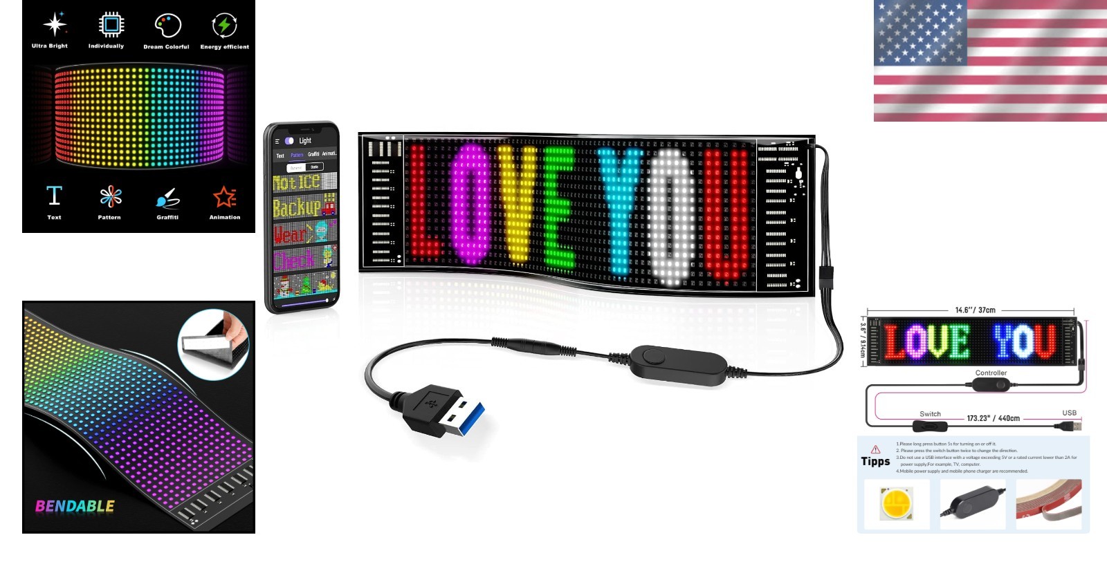 Attention-Grabbing 15 »x4 » LED Banner with App Control – Ideal for Advertising