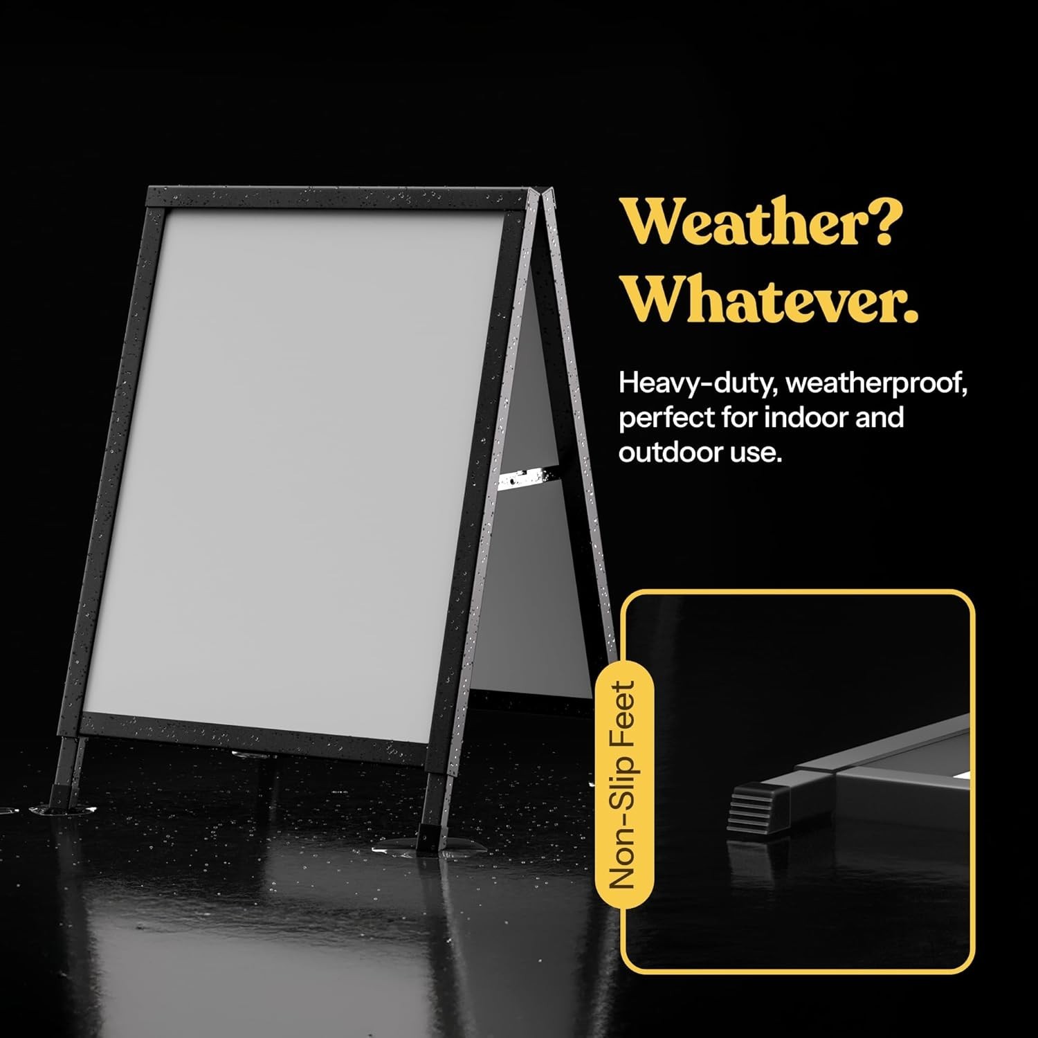Outdoor A-Frame Sidewalk Sign 22×28 Inch Sandwich Board, Black Coated Steel M…