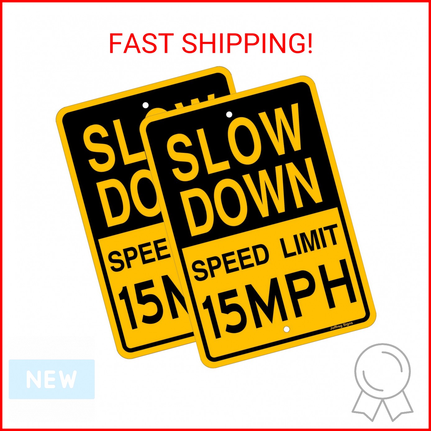 Joffreg Slow Down Speed Limit 15 MPH Sign,17 x12 Inches,Reflective Aluminum (2 P