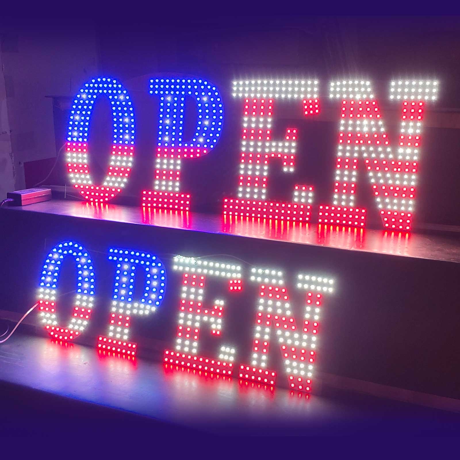 30&Prime;x10&Prime; US Flag LED Open Sign Remote Ultra Bright Light Store Window Wall Plug