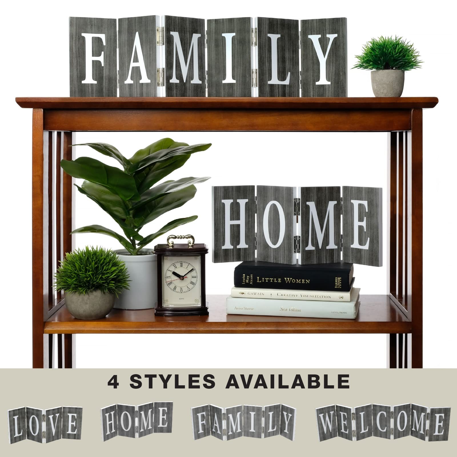 Gray Woodgrain Hinged Accordion Sign Home Decor Durable Wood Construction